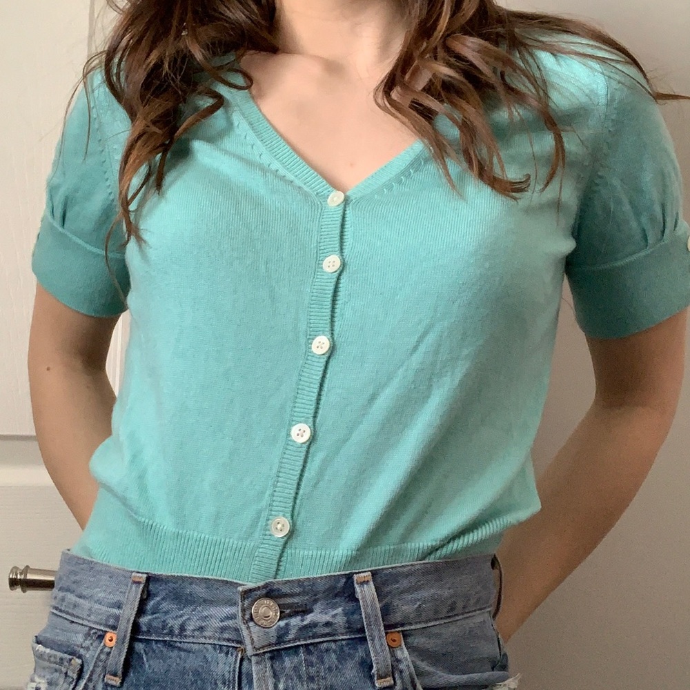 Banana Republic Aqua Blue Short Sleeve Cardigan